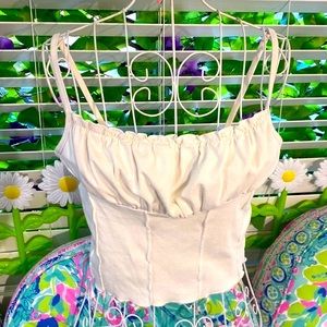 Bardot style stretchy gathered bust, peasant style crop top